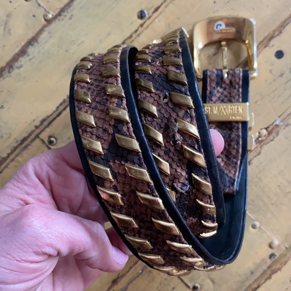 ?♥️ HOST PICK VINTAGE ST. MARTEEN 100% LEATHER DARK BROWN BLACK GOLD METAL BELT main image 7